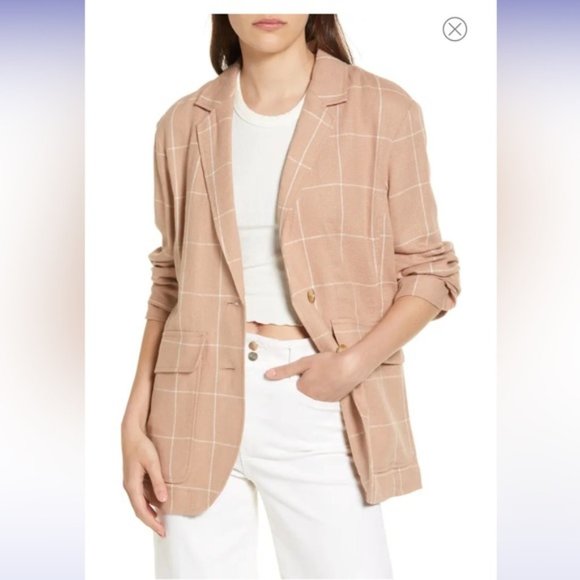 MADEWELL Tan Breezewoven Larsen Blazer in Windowpane Linen Oversized Lightweight - Picture 1 of 7